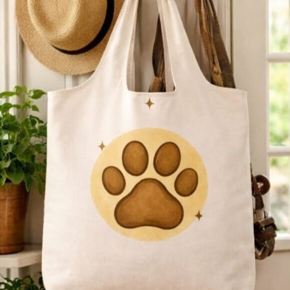 White Reusable Tote Bag with Kawaii Paw - Picture 4 of 5